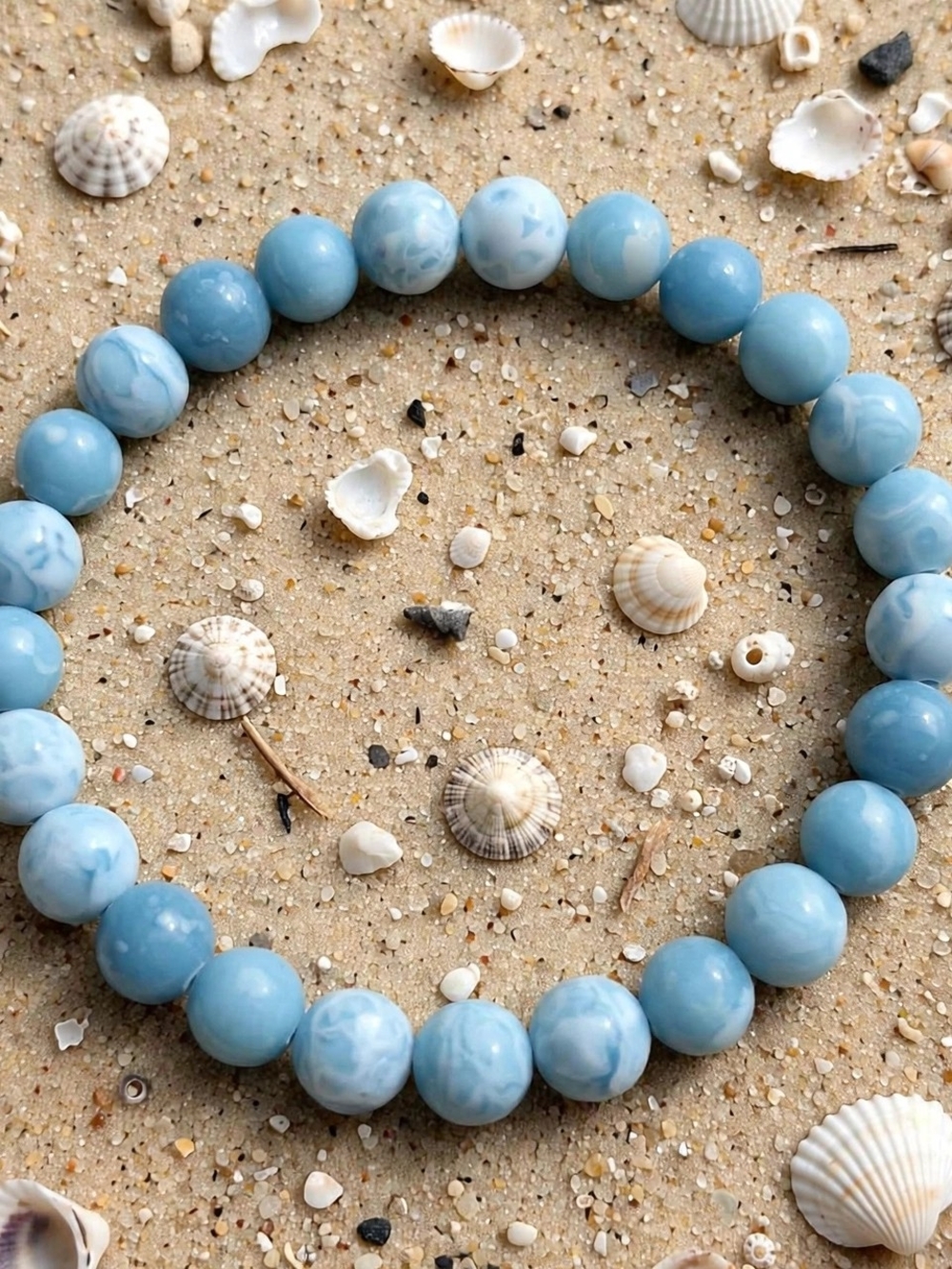 Larimar Blue Beaded Stretch Bracelet - Beach-Inspired Jewelry